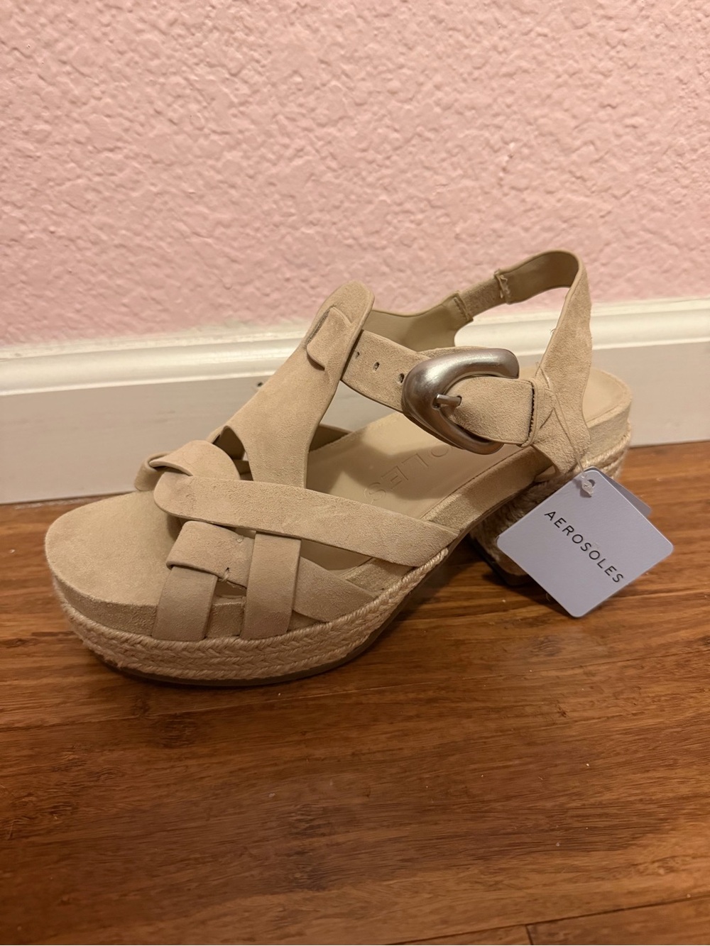 AEROSOLES Beige Suede Espadrille Platform Sandals
